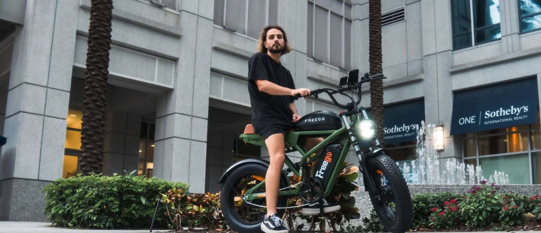 man standing with Freego F3 Pro Max Ebike electric bike in urban setting