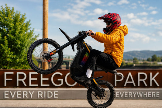 Nova 4 Electric Dirt Bike Wheelie Riding Action On Pavement