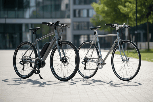 ebike and push bike parked next to each other
