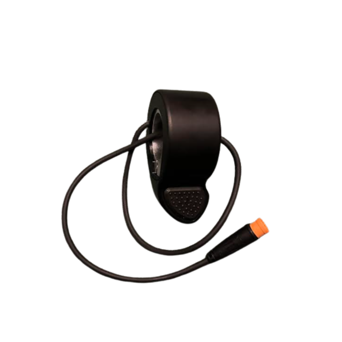 Black electronic device with a cable on a white background