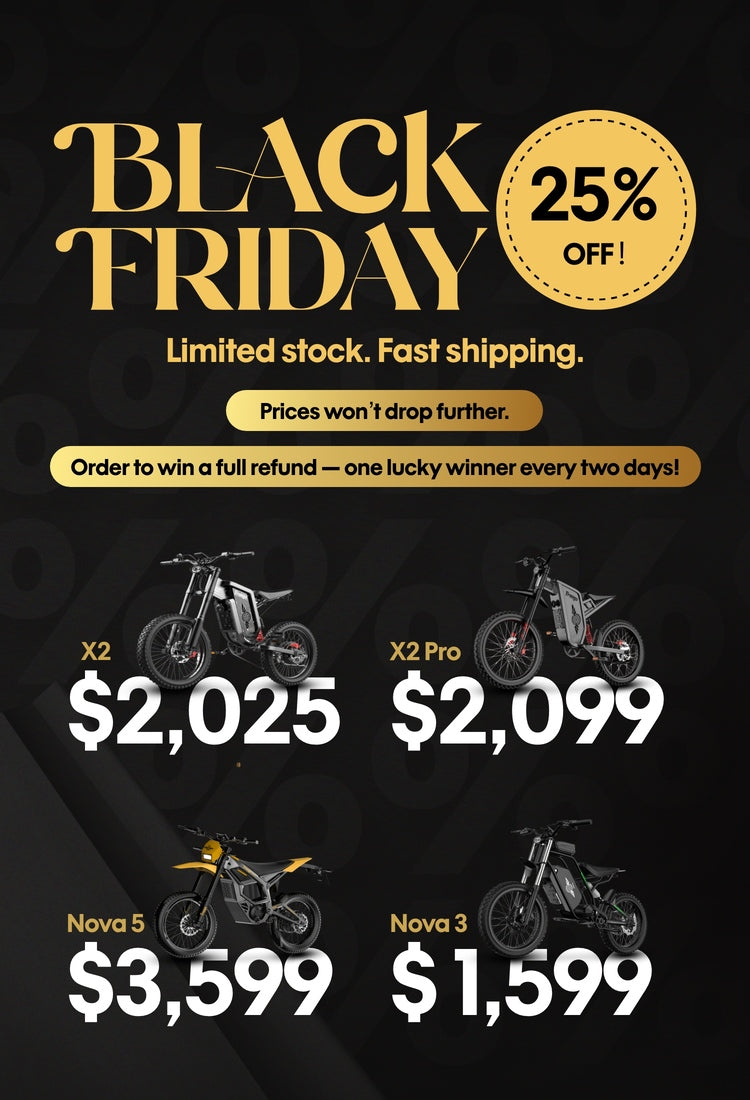 Freego Black Friday sale advertisement with e-bike prices and promotional text on a dark background.