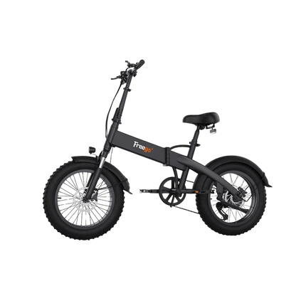 Black electric bike with 'Freego' branding on a gray background