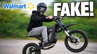 Person on a freego x0 with 'FAKE!' text and Walmart logo in the background