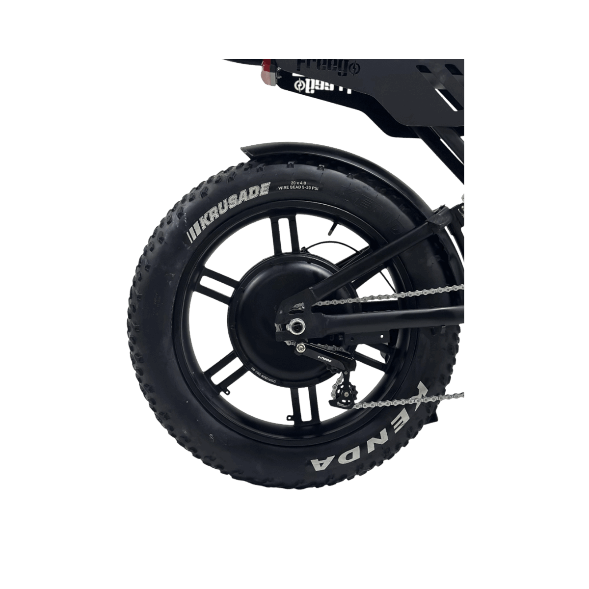 Close-up of a bicycle wheel with 'Kruusade' and 'Enda' branding on a light gray background
