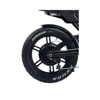Close-up of a bicycle wheel with 'Kruusade' and 'Enda' branding on a light gray background