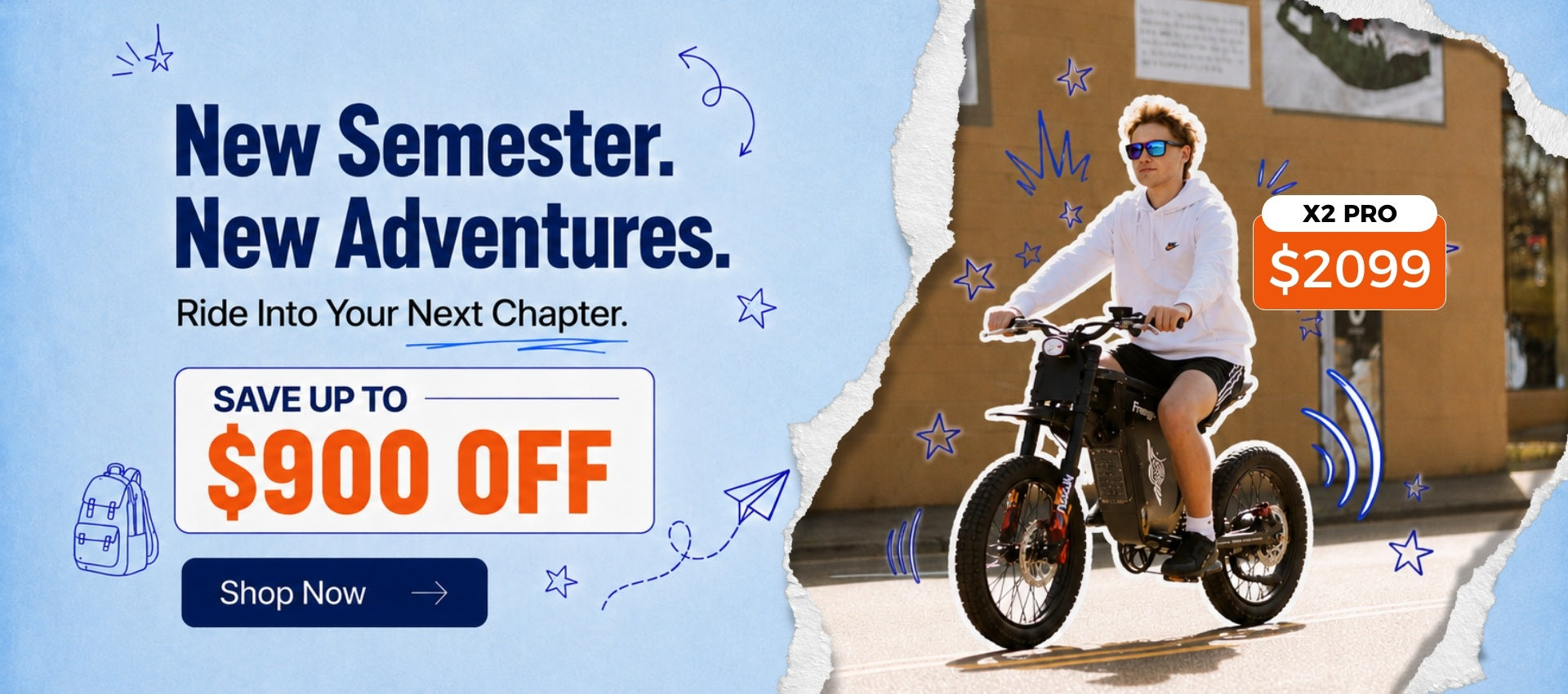 Freego back‑to‑school homepage web banner, new semester promotion, save up to $900 off
