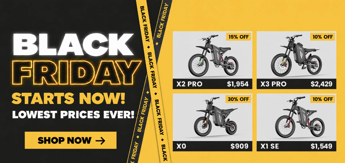 Freego Black Friday electric bike sale desktop banner featuring X2 Pro, X3 Pro, X0, and X1 SE deals.