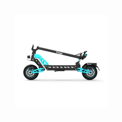 Black and turquoise electric scooter on a white background