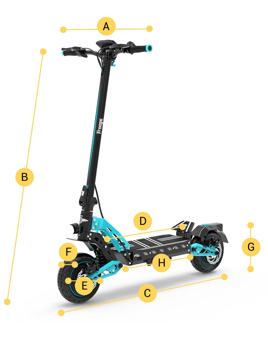 Freego c10 Electric scooter with labeled measurements on a white background