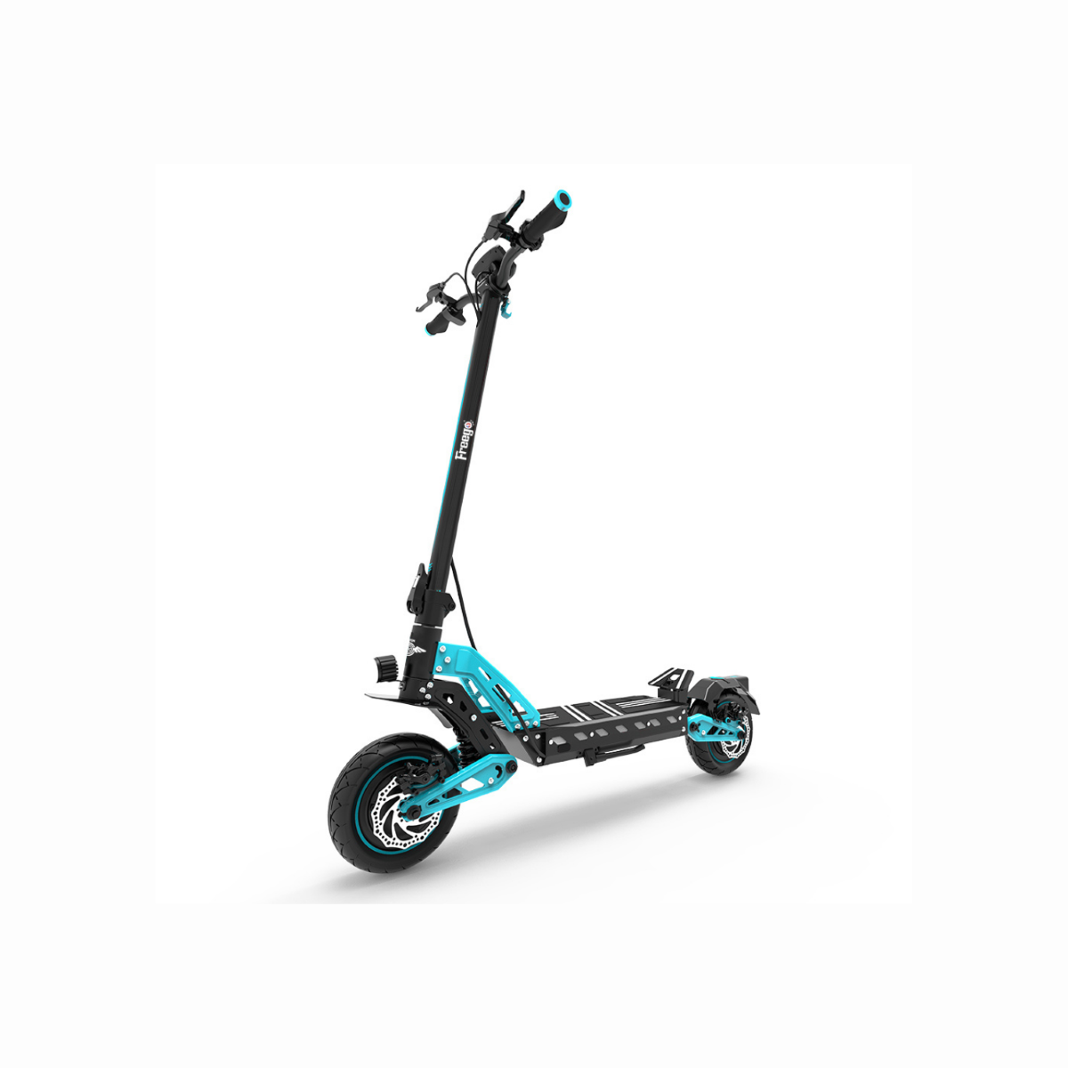 Black and blue electric scooter on a white background