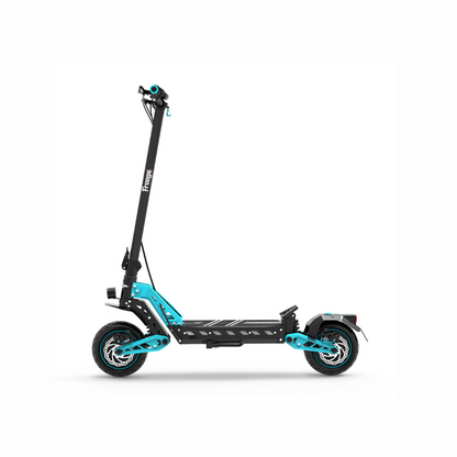 Turquoise electric scooter with black handlebar on a white background