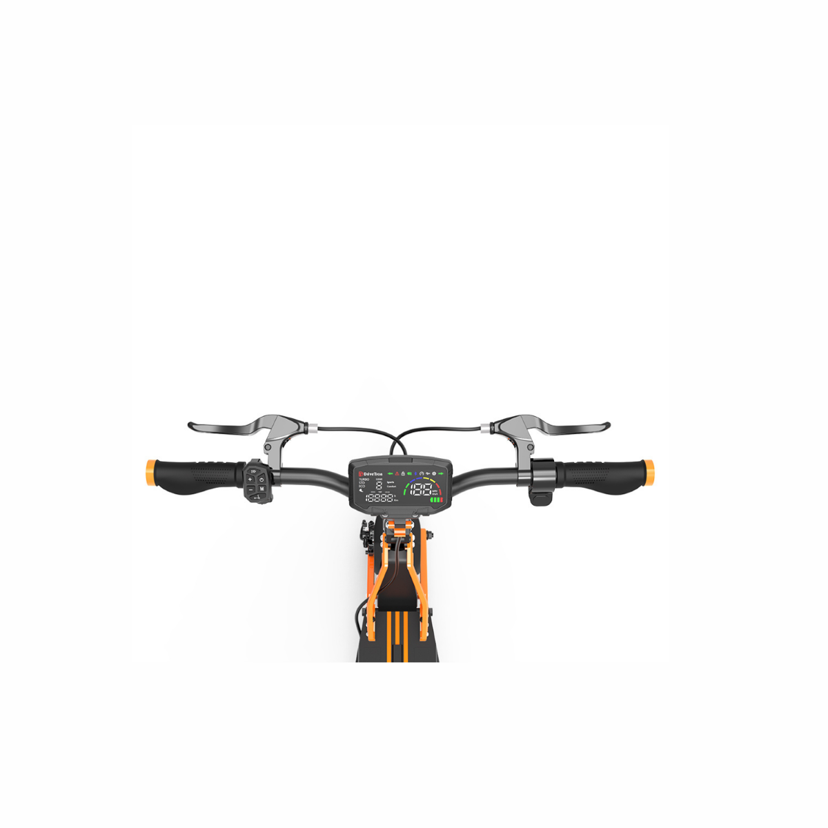 Bicycle handlebar with digital display on a white background