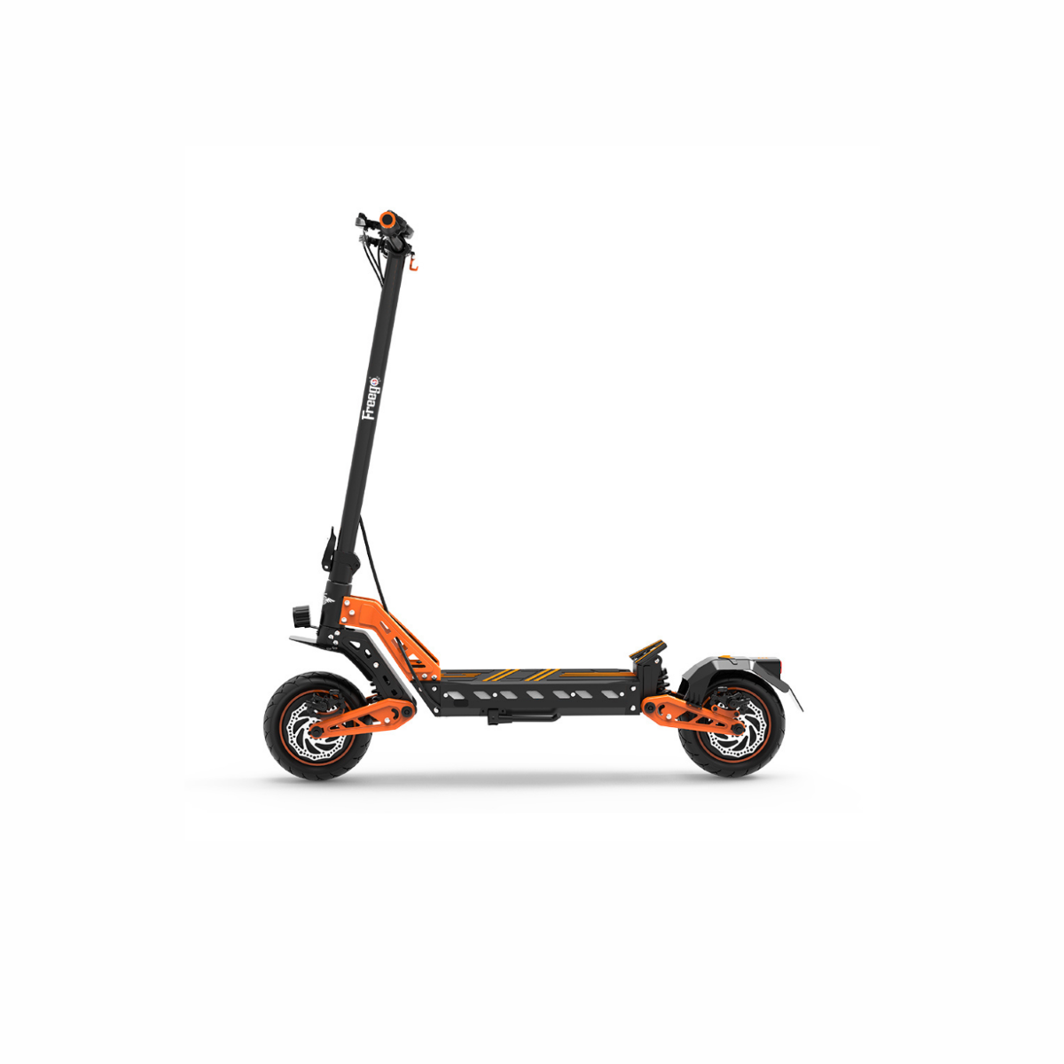 Orange and black electric scooter on a white background