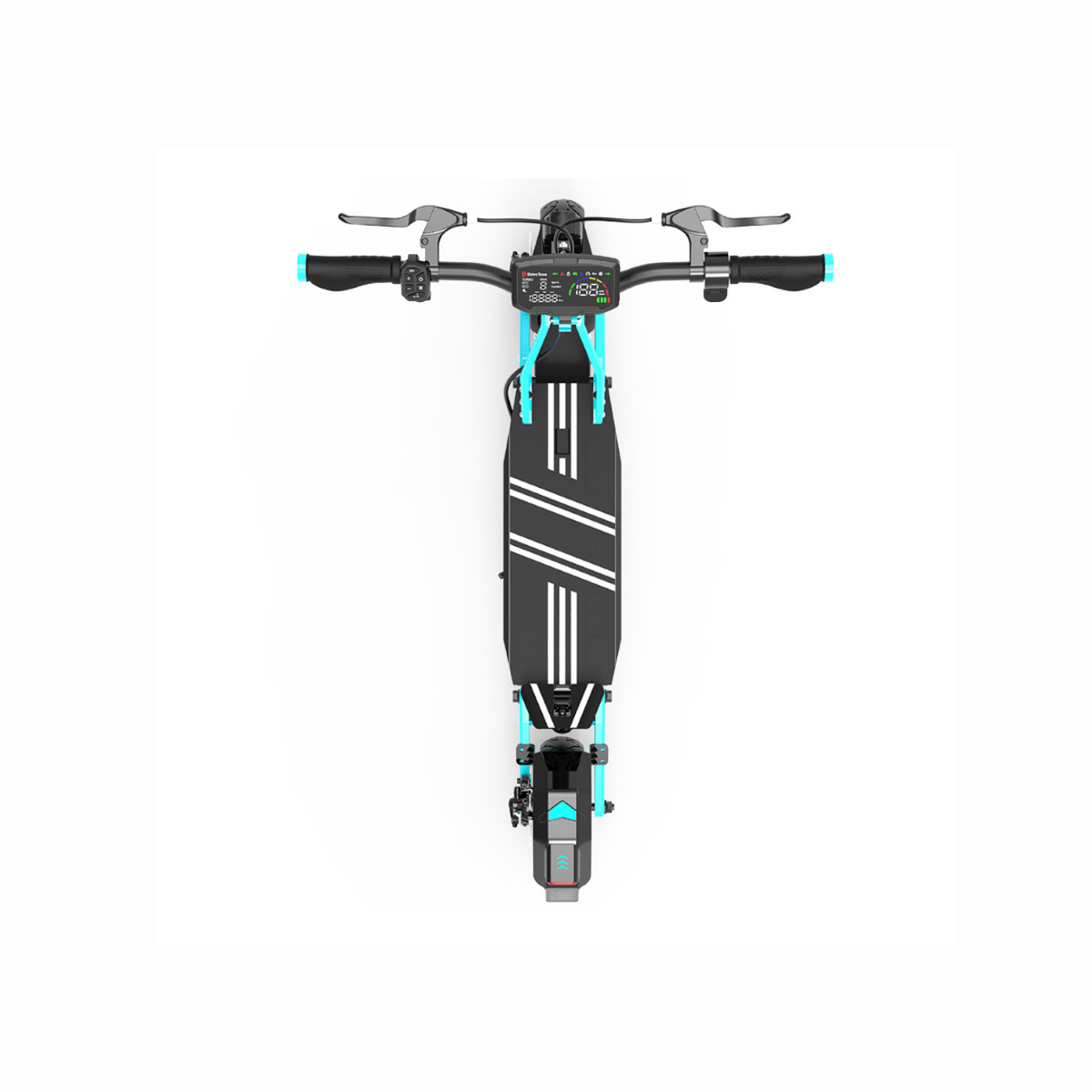 Black and blue electric scooter on a white background