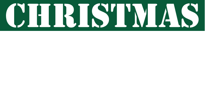 Green banner with 'CHRISTMAS' text on a white background