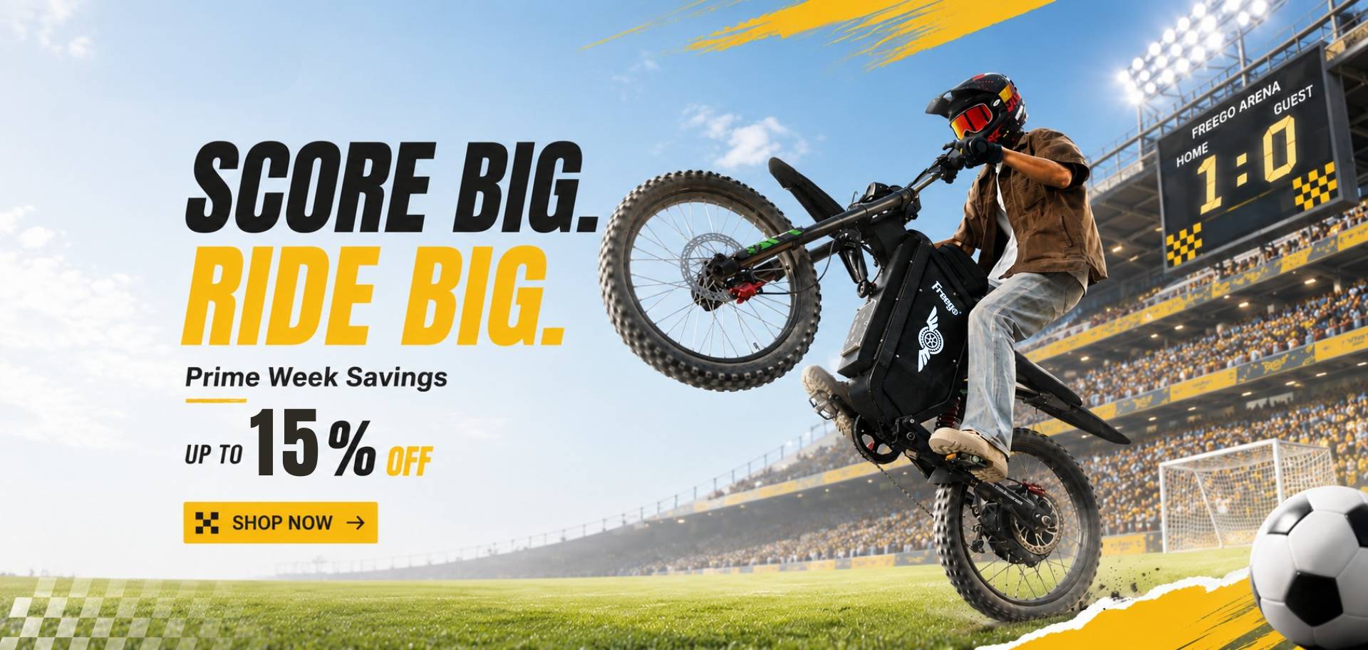 Web banner for Freego electric dirt bike Prime Week promotion