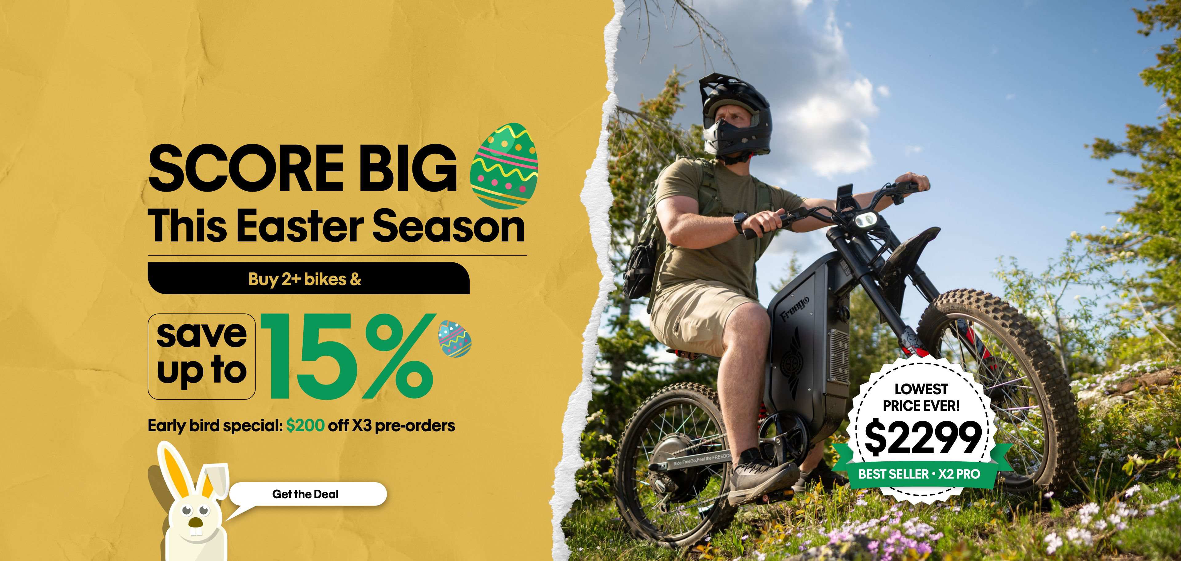 Easter promotional banner for Freego electric bikes.