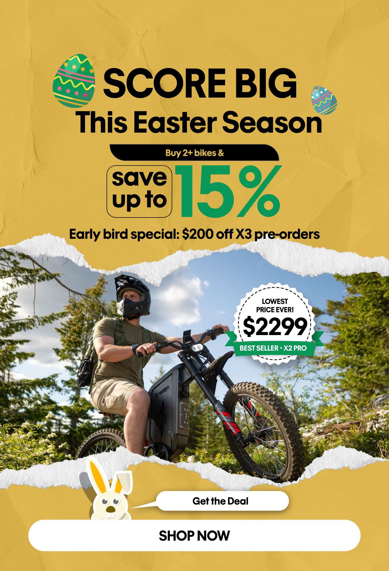 Promotional advertisement for Freego bikes during Easter.