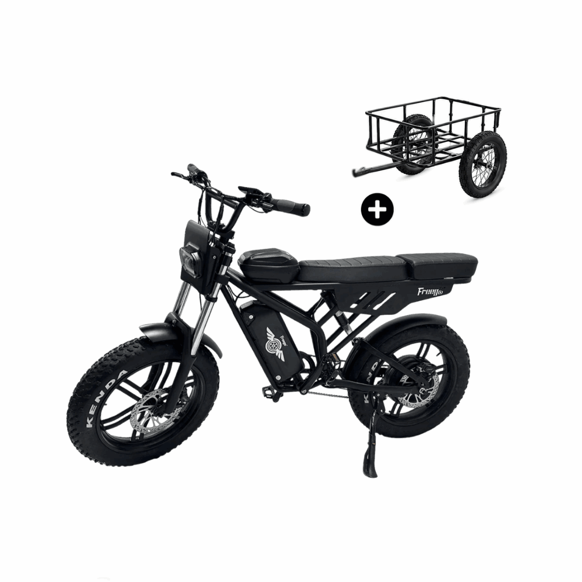 Freego F2 Pro Max fat tire electric bike with Cargo Rear Trailer bundle on white background.