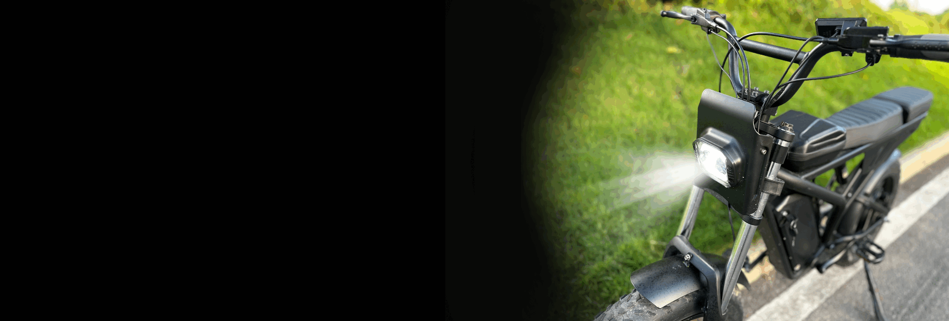 Close-up front view of the freego f2 Pro Max featuring its powerful integrated headlight