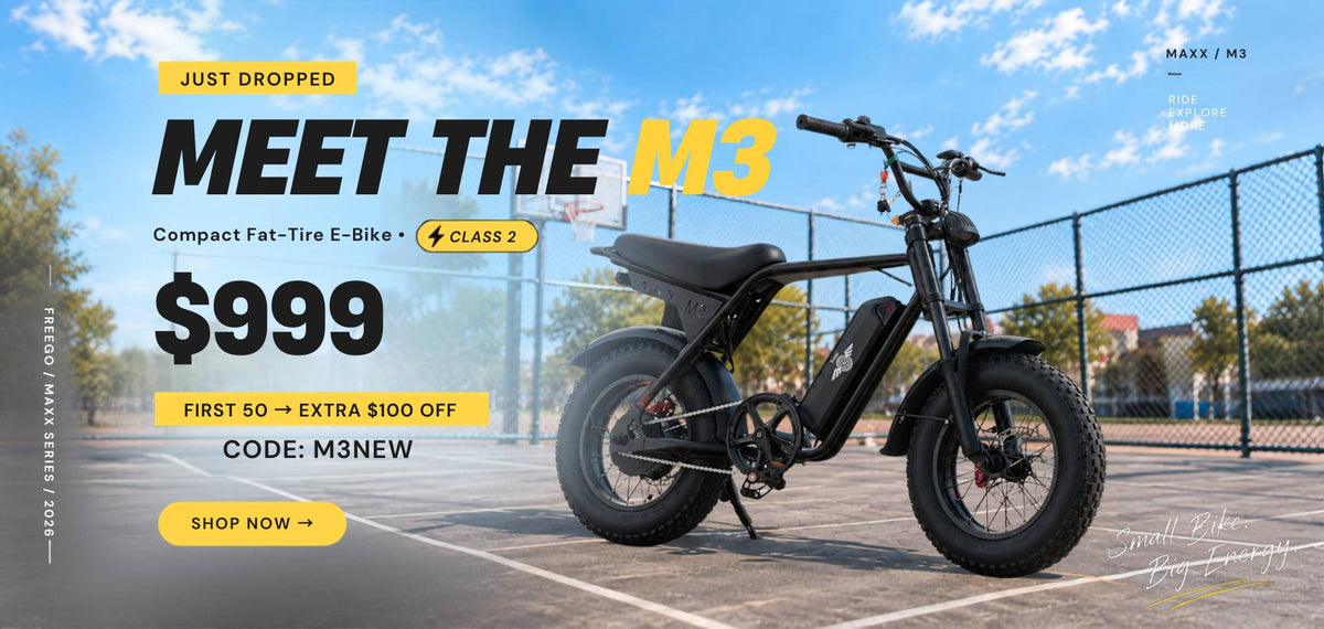 Freego M3 compact Class 2 fat tire e-bike launch sale for $999 with an extra $100 off for the first 50 customers