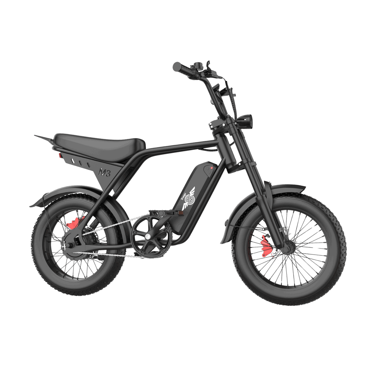 Right side profile of the Freego M3 black fat tire electric bike
