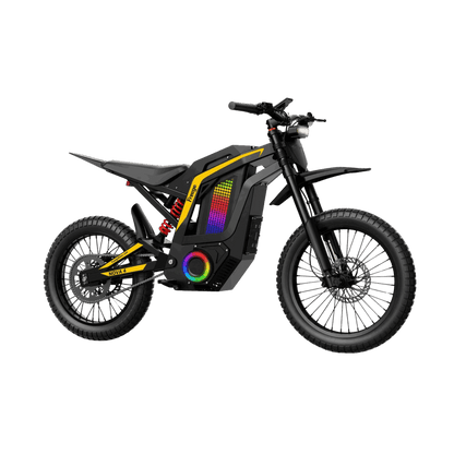 Freego Nova 4 electric dirt bike side profile with mid-drive motor and off-road frame
