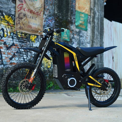 Freego Nova4 electric dirt bike parked on concrete with graffiti wall background