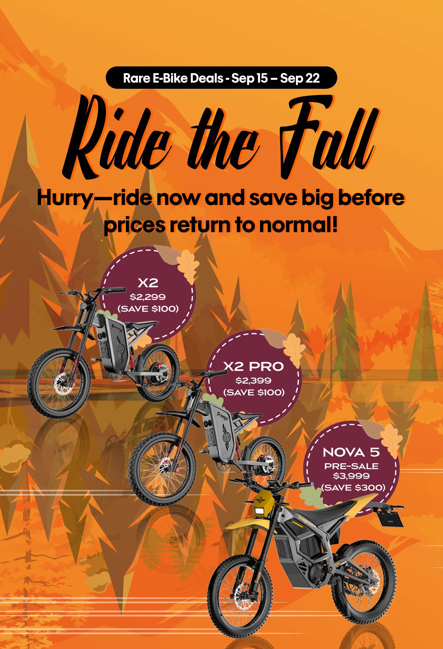 Freego Ride the Fall Sale mobile banner with seasonal design and promotional text