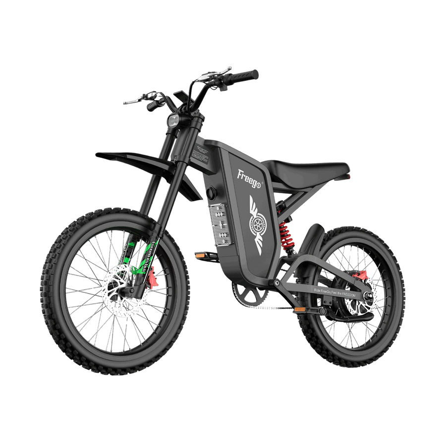 Freego X2 Pro electric dirt bike in a left-facing three-quarter view