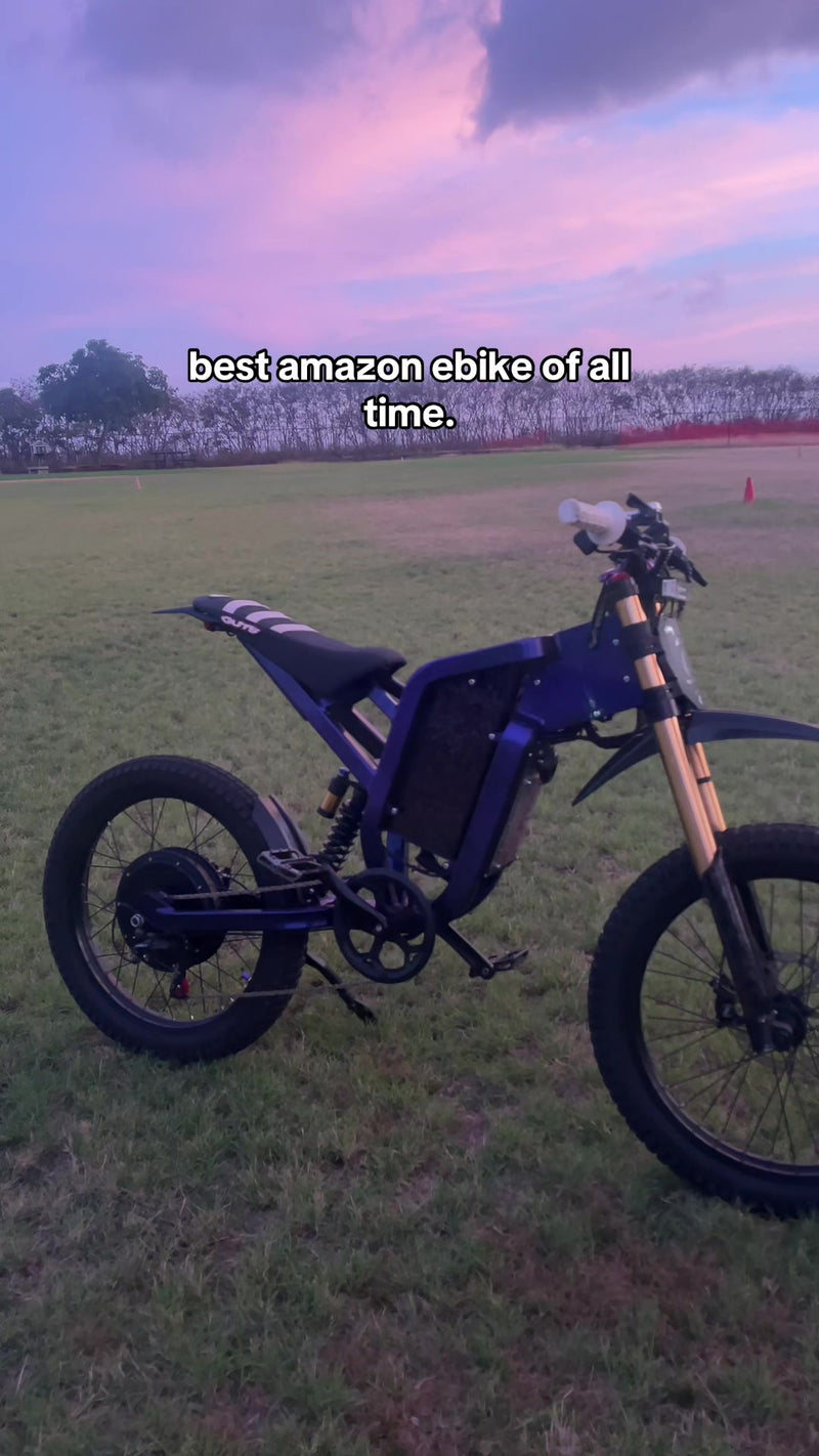 Electric bike on grass with text 'best amazon e bike of all time.'