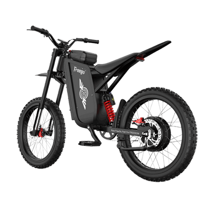 Rear three-quarter view of Freego X3 e-bike showing the high-strength steel frame and all-terrain tires.