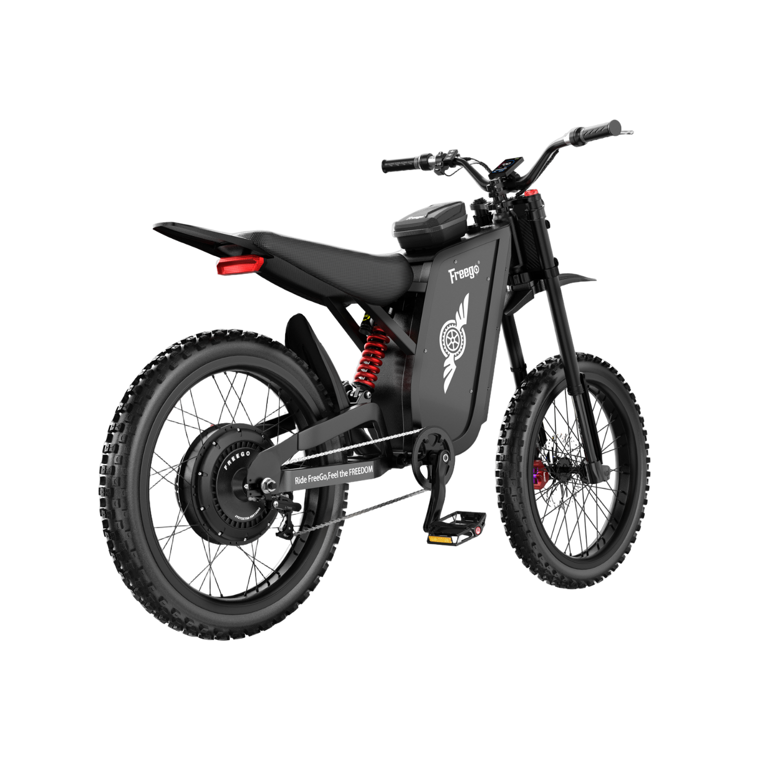 Freego X3 electric dirt bike left rear view