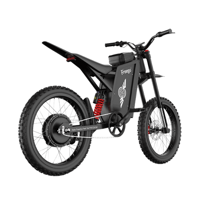 Back view of the Freego X3 electric motorcycle highlighting the rear hydraulic shock absorber and LED tail light.