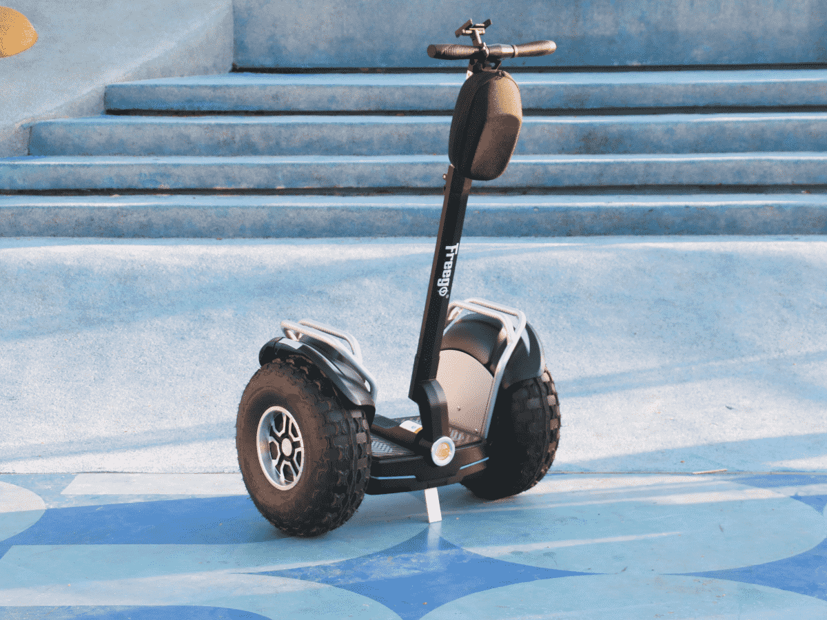 Segway on a blue and white patterned floor