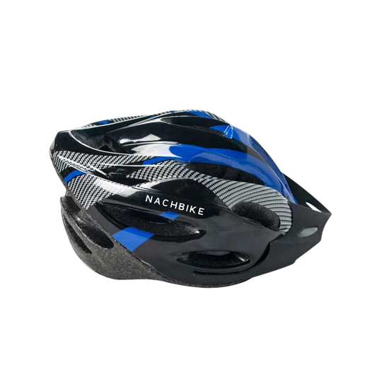 Black and blue helmet with 'NACHBIKE' branding on a white background